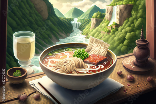 Ramen: Tonkotsu, Miso, Veggie, Korean, Cup Noodles - Visit Ramen San, Ichiran, Japan, Jinya, Menya  Enjoy Delicious Ramen Broth, White Background, Bowl, Chopsticks Nudle, Pasta, Beef, USA and Europe photo