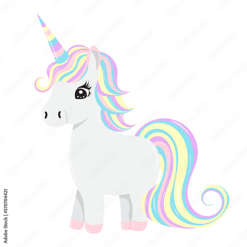 unicorn character on white background isolated, vector