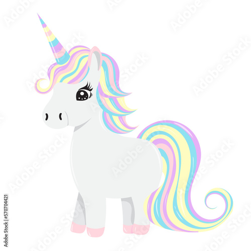 unicorn character on white background isolated, vector