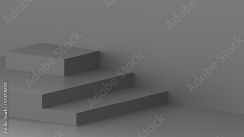 3d studio platform in gray color with gray background. Empty space concept for products.