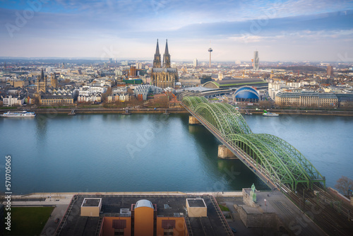 Cologne aerial view with Cathedral and Hohenzollern Bridge - Cologne, Germany photo