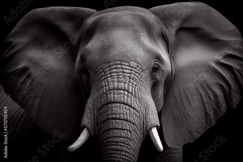 Schwarz weiß Portrait von einem Elefanten. Perfektes Wandbild - Generative Ai photo