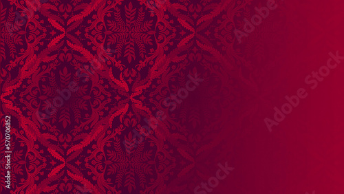 Red and pink damask pattern with gradient blend area for adding text. Great for presentation backgrounds, banners, advertisements, flyers, luxury, and elegant style requirements.