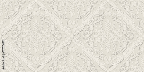 Soft, modern, romantic background design in tonal white with damask flowers. Great for use in presentations, banners, wallpapers, digital ads, book covers, valentine's day, festive, historic context.