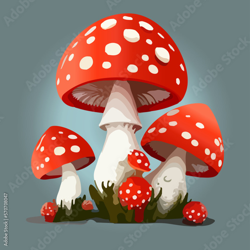Cartoon poisonous mushroom with a red hat. Vector illustration
