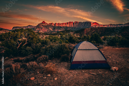 tent at sunset with moutains  © mitchell