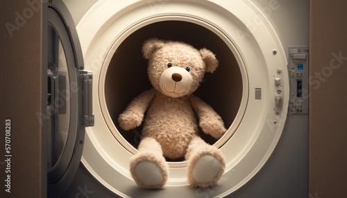 teddy bear in the washing machine, ai generated 