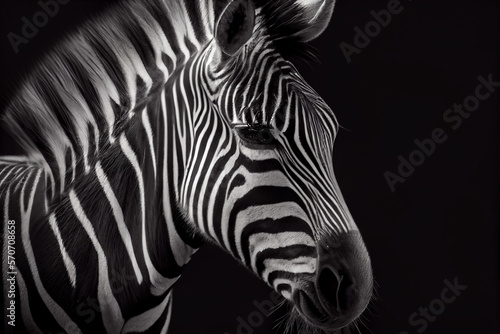 Schwarz weiß Portrait von einem Zebra. Perfektes afrikanisches Wandbild - Generative Ai © Sarah