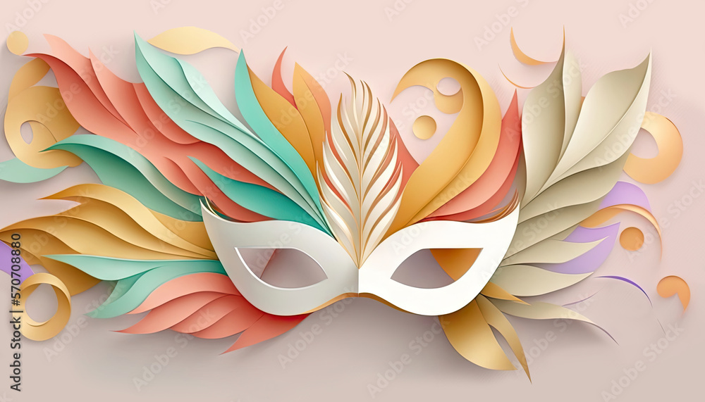 Obraz premium Venetian carnival mask with colorful feathers, origami style Generative AI illustration