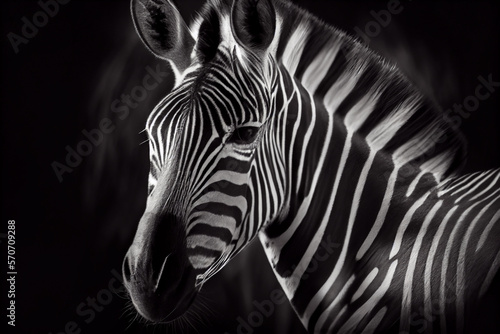 Schwarz wei   Portrait von einem Zebra. Perfektes afrikanisches Wandbild - Generative Ai