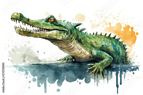 cartoon of a crocodile in style of aquarelle  ai generated