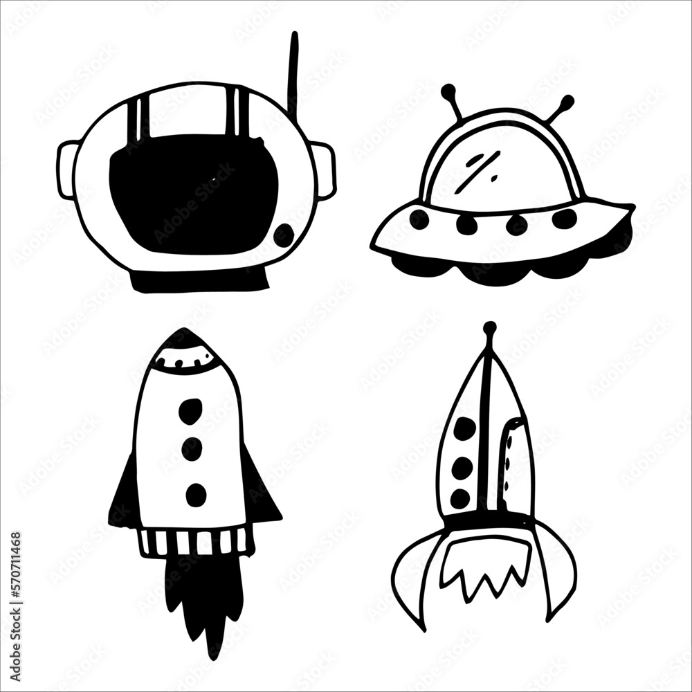Fototapeta premium Vector space set of doodles on background.