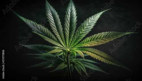  a close up of a marijuana plant on a black background with a blurry effect to the top of the image and bottom half of the plant.  generative ai