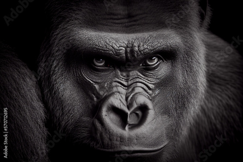 schwarz / weiß Nahaufnahme von dem Gesicht eines Gorillas. Perfektes Tier Wandbild- Generative Ai