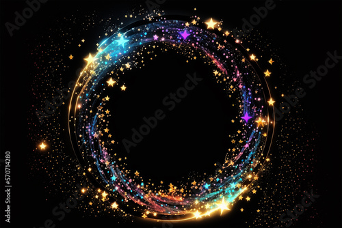 Round magical frame on black background, Generative AI
