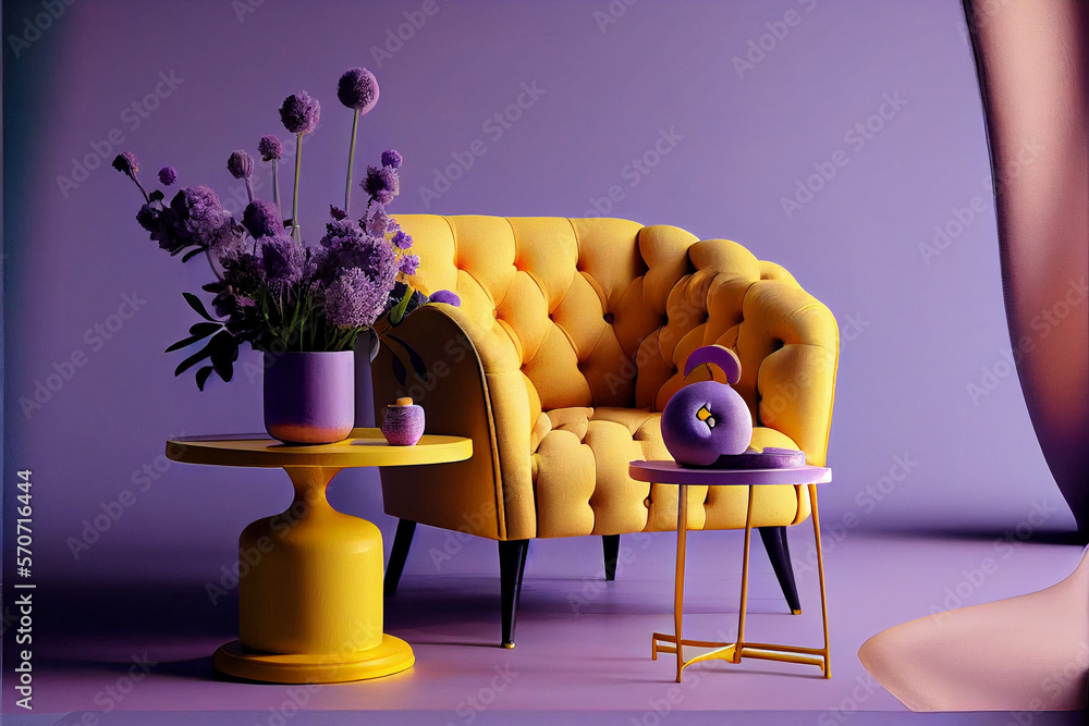 Luxury Living Room With Yellow Armchair