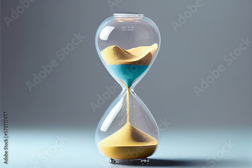 an hourglass on grey background. Dead line concept