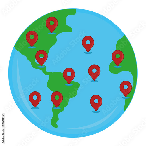 vector illustration of planet Earth with GPS symbols (Global Positioning System) photo
