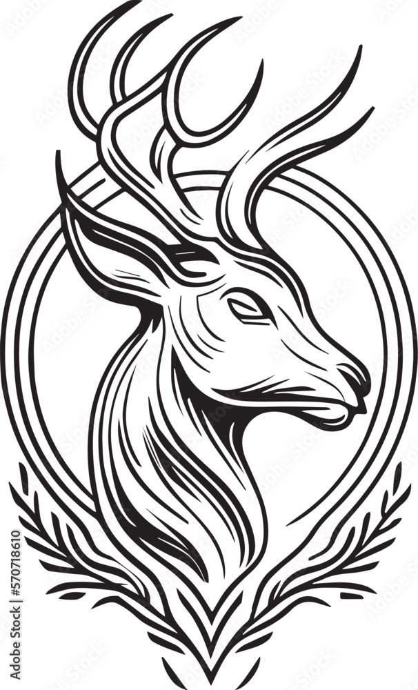 Vector logo with an animal, heraldry, lines, black and white, no background, on a white background, emblem, isolated, branding, sign