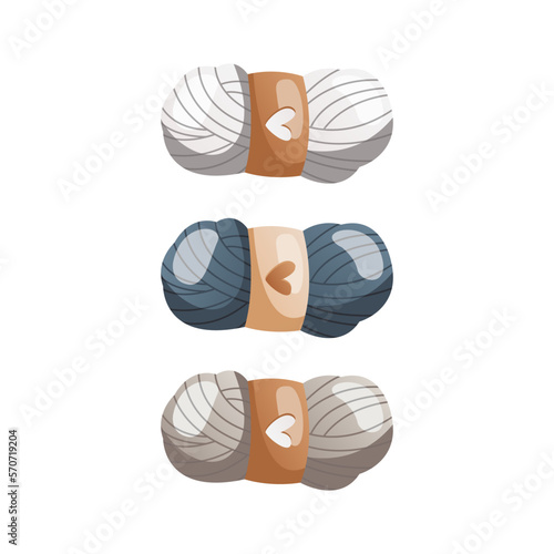 Set of balls of wool for knitting. Skein of wool yarn. Tools and equipment for knitwork, handicraft. Handmade needlework, hobby at home. Knitting studio, workshop advertising design. Cartoon vector.