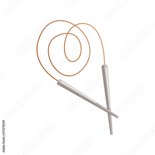 Lace circular needles for knitting. Tools and equipment for knitwork, handicraft. Handmade needlework, hobby at home. Knitting studio, workshop advertising. Cartoon vector
