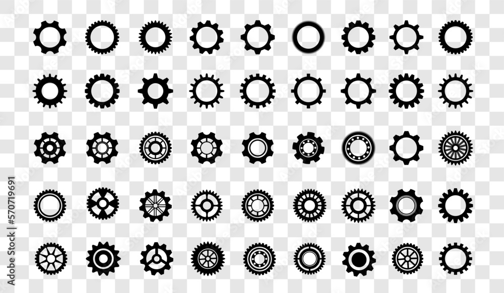 Set of simple gears icon.Gear wheels line black icons .Cogwheel machine gears. Set of simple gears icon.Gear wheels line black icons .Cogwheel machine gears.