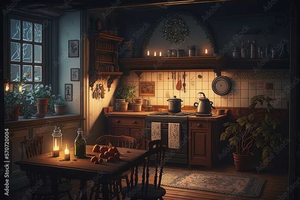 Old fashioned kitchen interior decor in a historic country house