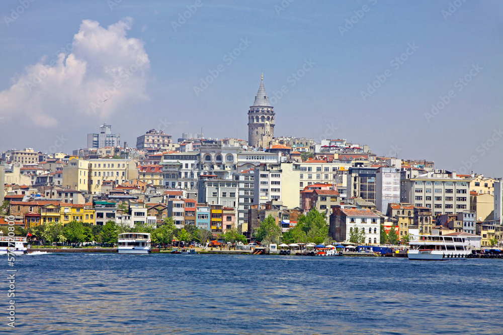 Beyoglu historic district and Galata tower medieval landmark in Istanbul, Turkey
