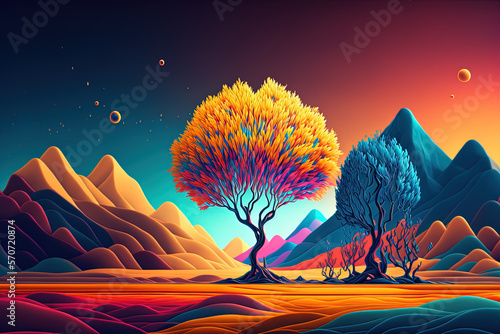 Colourful abstract minimal  landscape