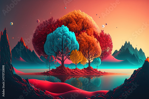 Colourful abstract minimal  landscape