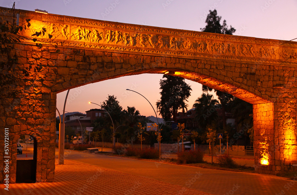 Evening view of street in City of Kemer, famous mediterranean resort, Antalya province, Turkey