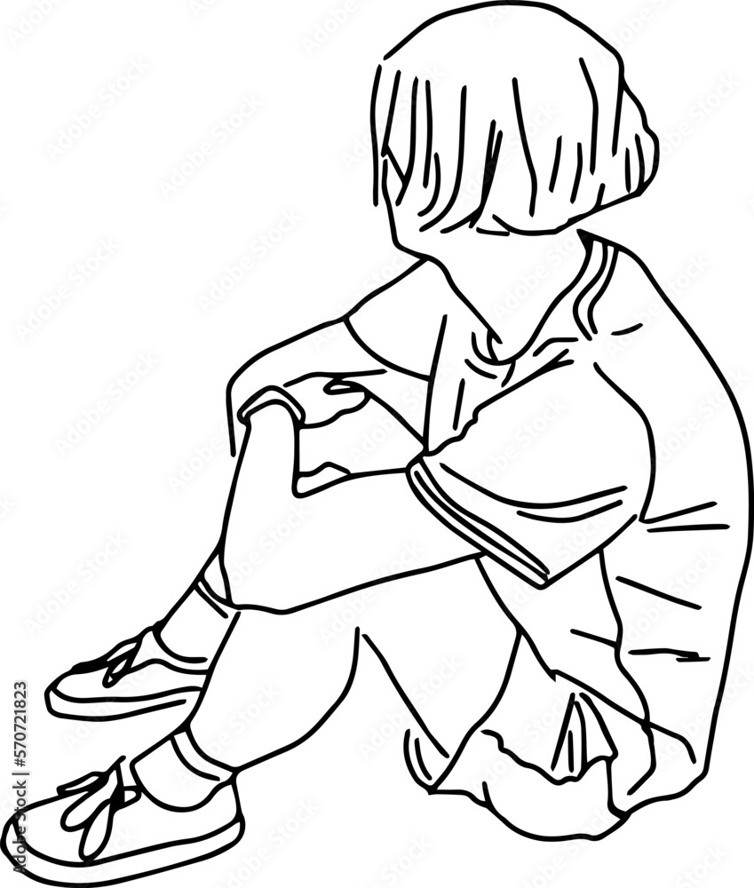 Outline sketch of a man sitting on a floor in doodle style Outline sketch of a man sitting on a floor in doodle style