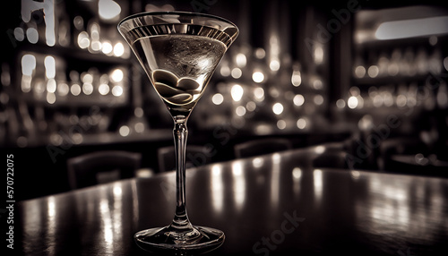 A martini glass in a sophisticated bar generative AI