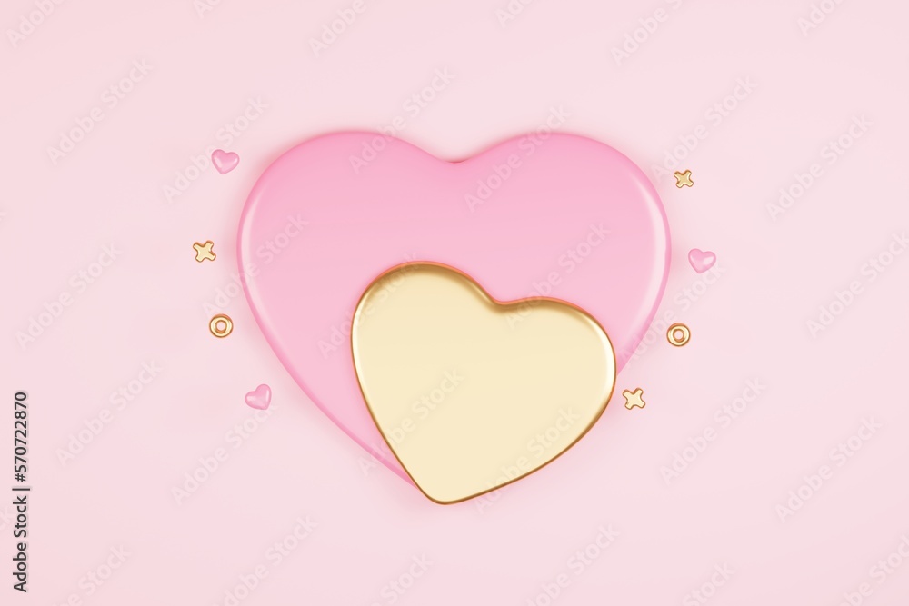 3D rendering cute pink valentine's day background with love and heart