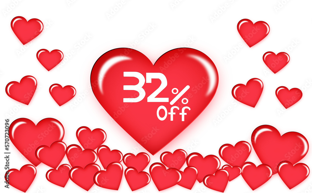 32% discount on floating heart. Number thirty two white