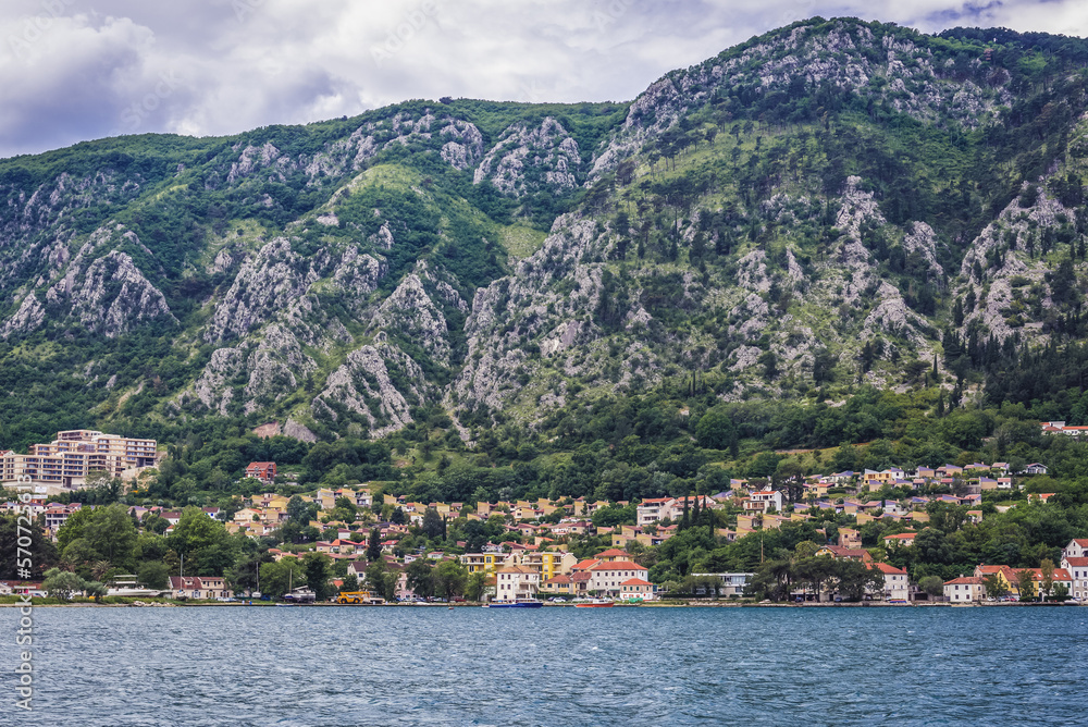 Skaljari town in the Bay of Kotor, Adriatic Sea in Montenegro