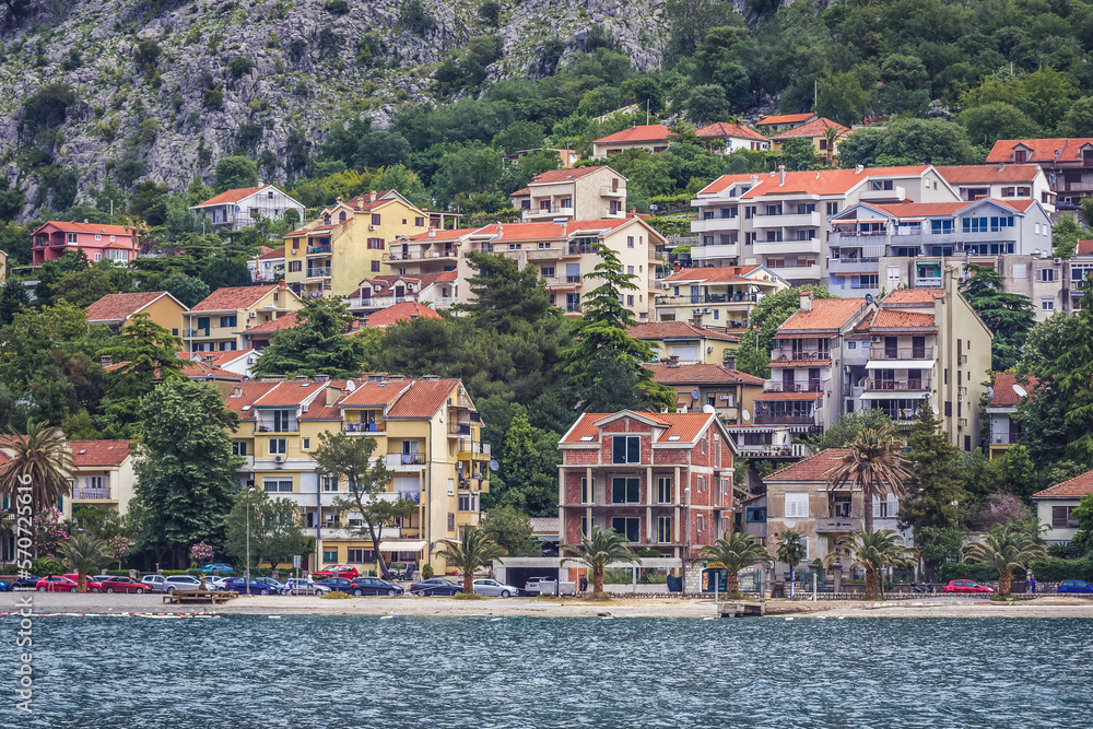 Buildings in Dobrota, small town near Kotor in Bay of Kotor, Montenegro