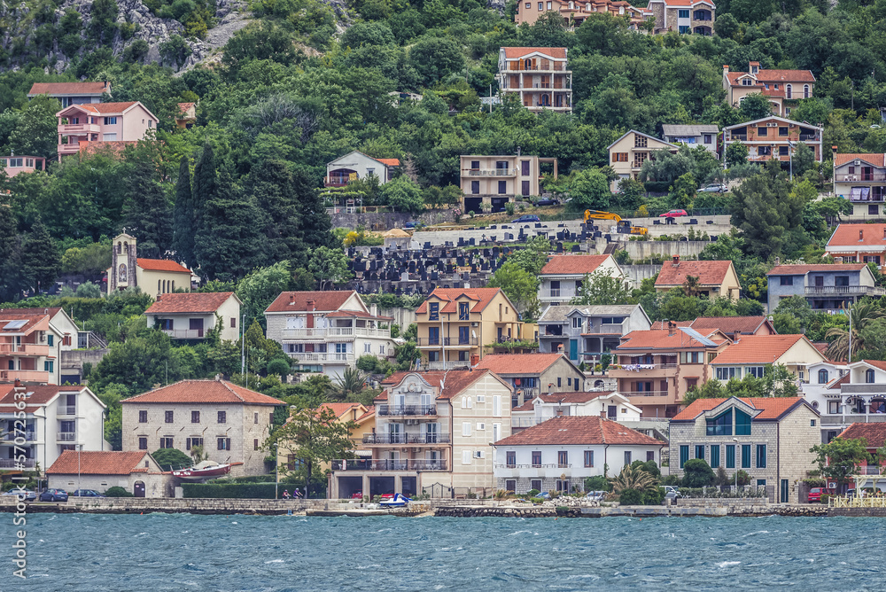 Buildings in Dobrota, Kotor Bay in Montenegro