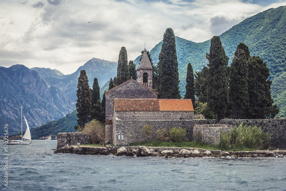 St George islet with church of Benedictine monastery, Kotor Bay, Montenegro