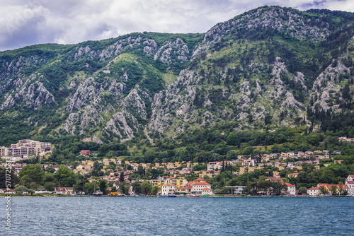 Skaljari town in the Bay of Kotor, Adriatic Sea in Montenegro photo