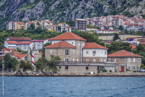 Church of St Elijah and building of Institute of Marine Biology in Dobrota, Montenegro
