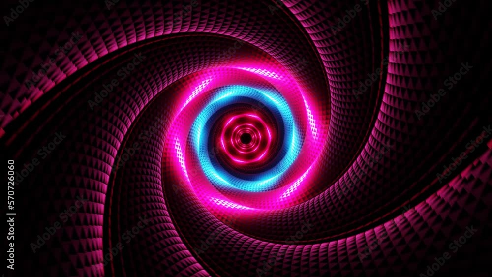 rotating spiral purple neon sci-fi tunnel live event background. High quality 4k footage