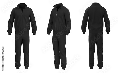 Blank black sport tracksuit. 3d rendering. photo