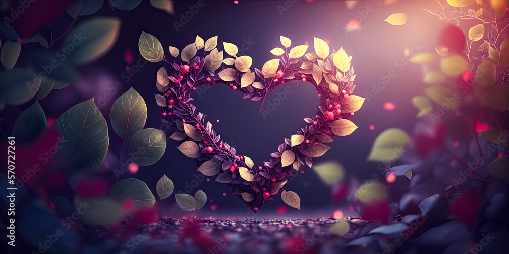 Valentine's Day banner, wide, heart, love, romance. Generative AI