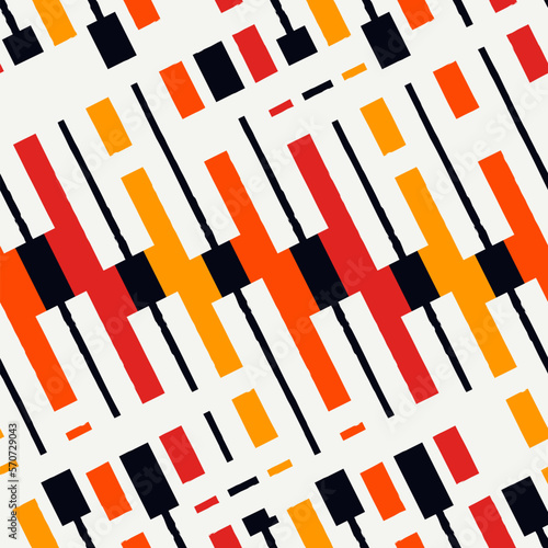 Geometric seamless pattern. Bauhaus style background. Modern grid print. Straight stripe, diagonal line motif ornament. Trendy contemporary geo wallpaper