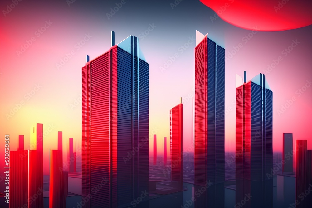 business graph on red background - Generate AI
