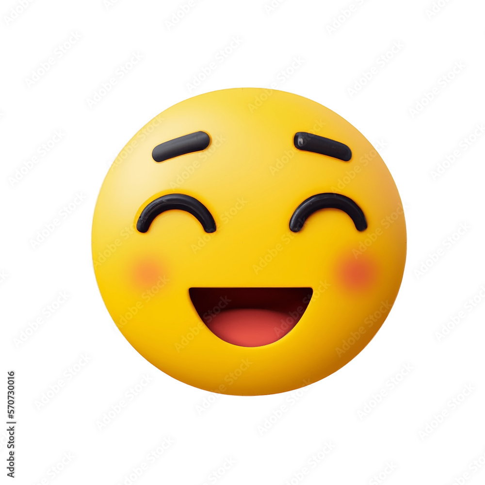 3D Cute happy emoji with transparent background, made with generative ai 3D Cute happy emoji with transparent background, made with generative ai