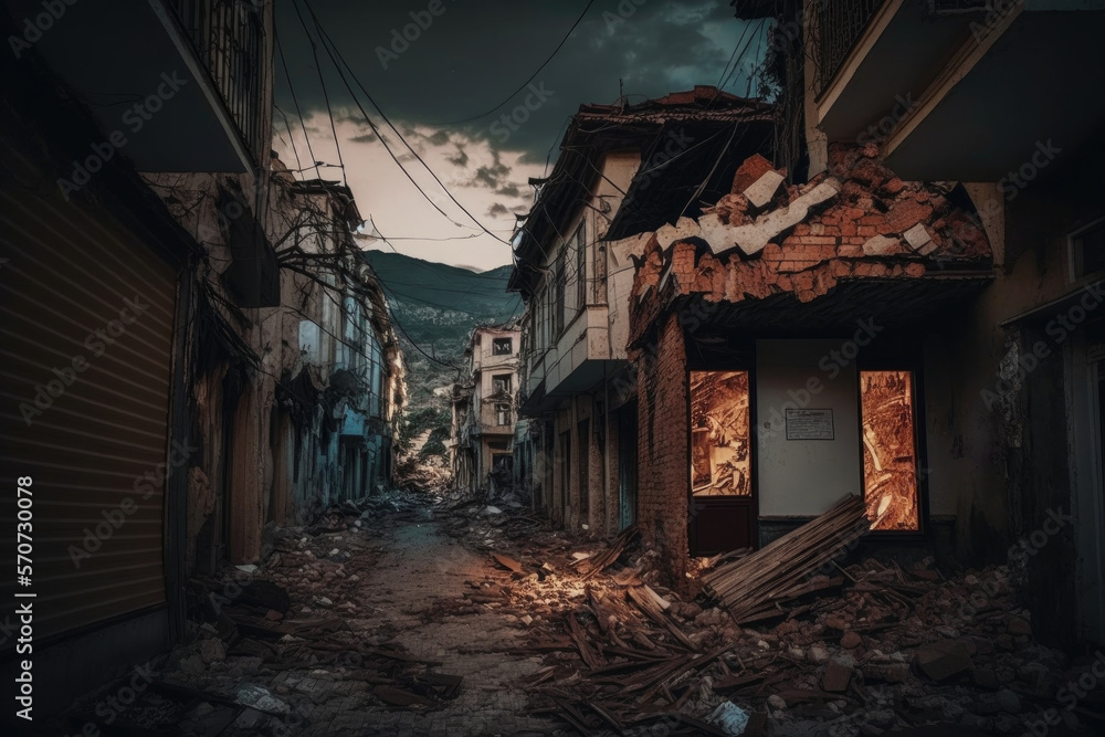 Consequences after the earthquake, collapse, natural disasters. Illustrations Generative AI Consequences after the earthquake, collapse, natural disasters. Illustrations Generative AI