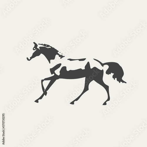 Cantering free horse, black and white vector outline © irinamaksimova