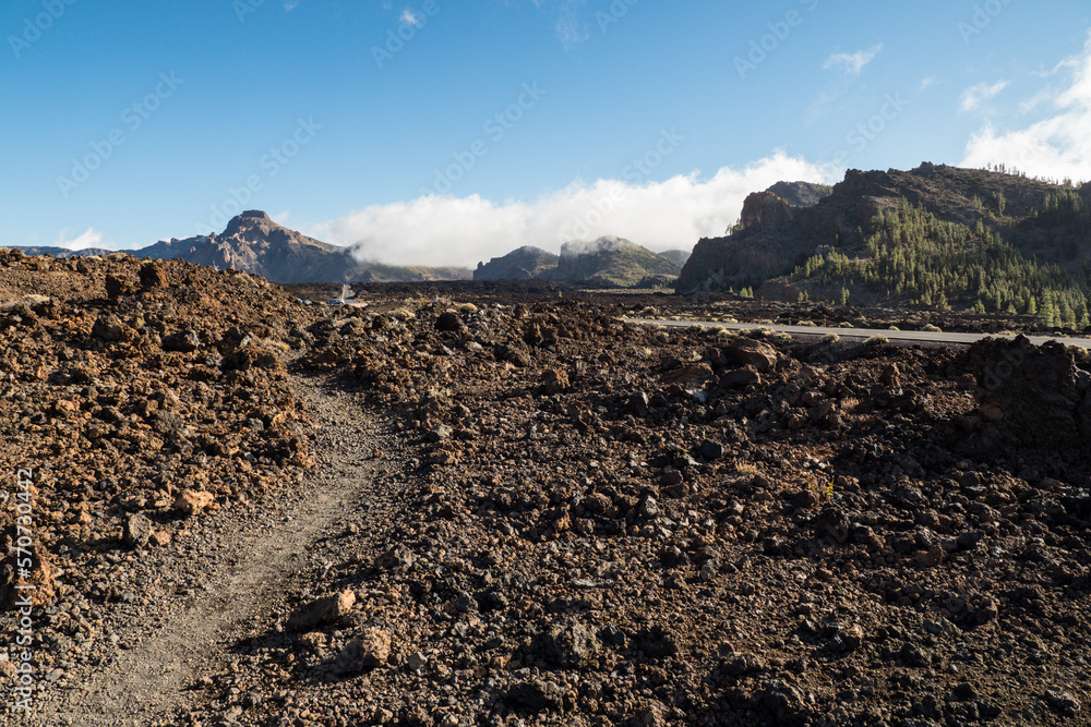 Hiking track at El Teide National Park impression Tenerife Canary Islands, Spain